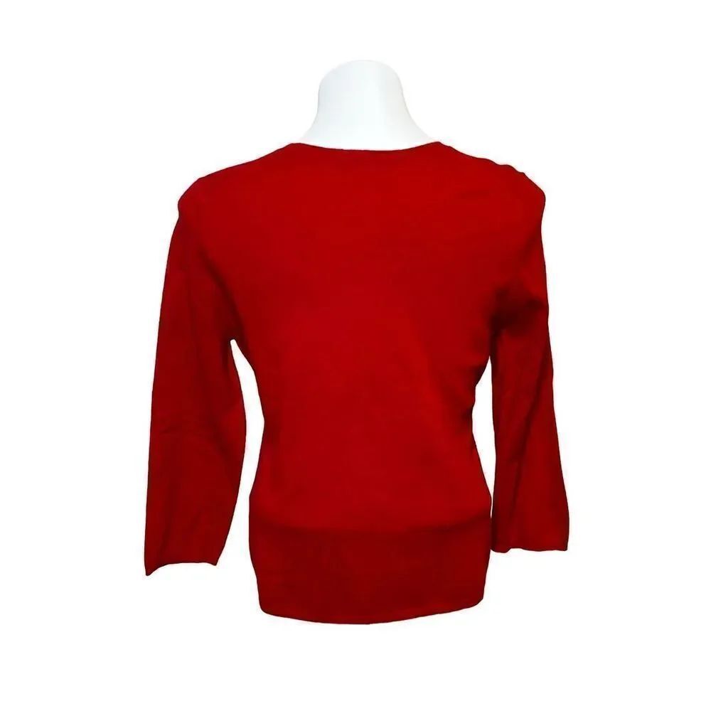 InCashmere red scoop neck 3/4 sleeve cashmere sweater size L - Picture 3 of 15